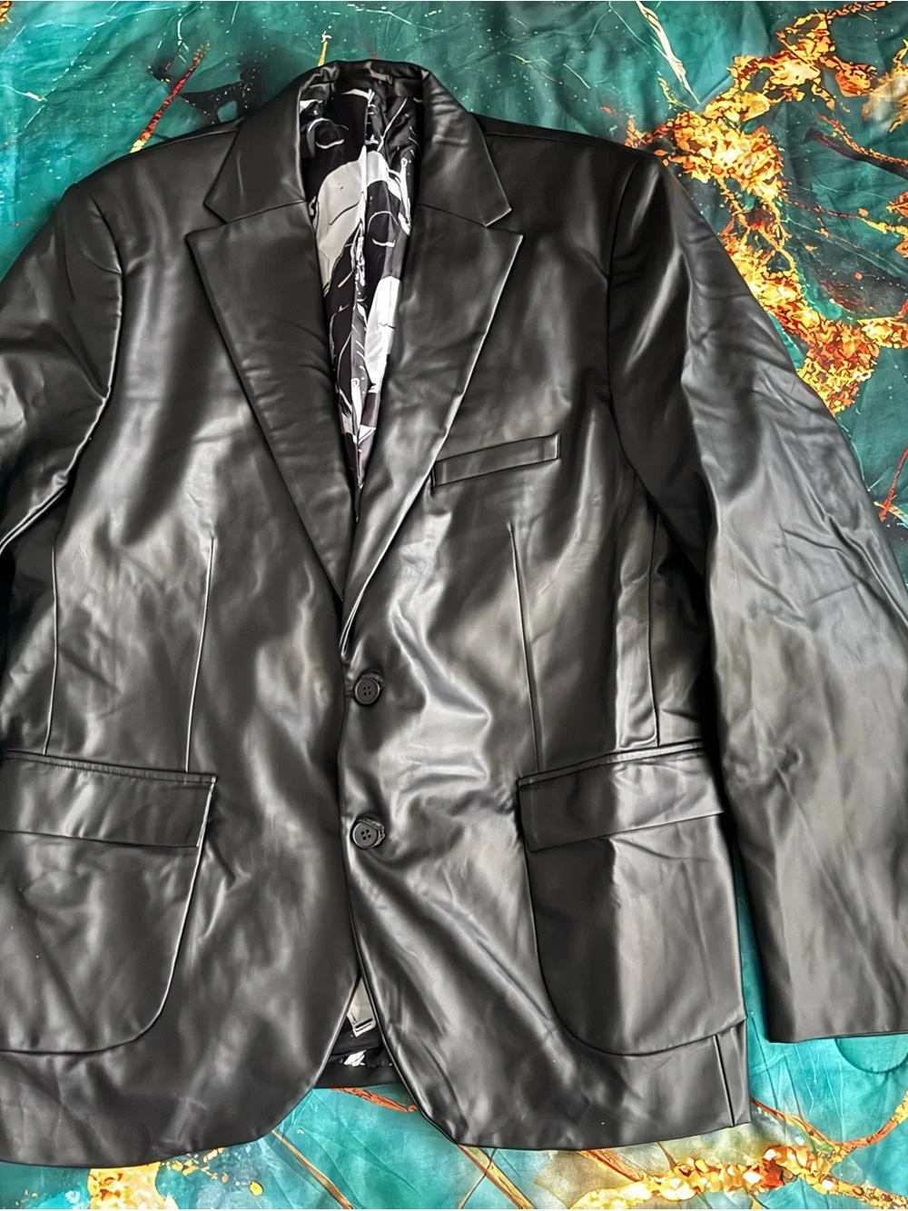 Boohoo Black Faux Leather Blazer Sport Coat